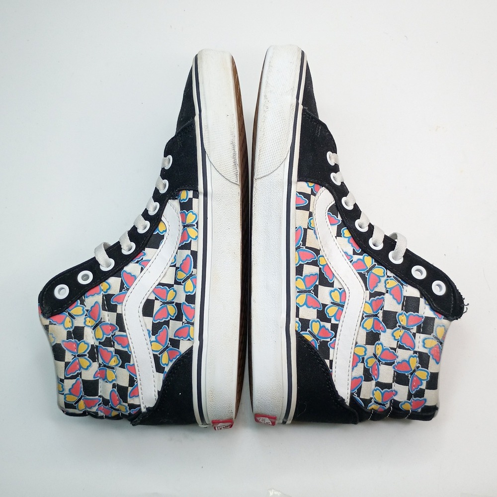 Vans Sk8-Hi Sneakers Women Size 8.5 Black Butterfly Checkerboard Canvas - Picture 6 of 11